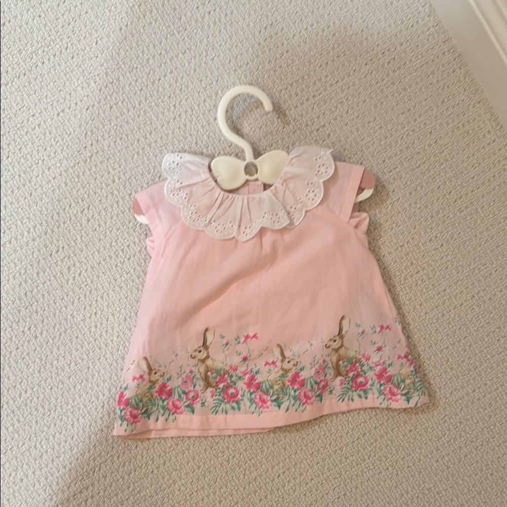 Pink Kids Top with Floral and Bunny Design
